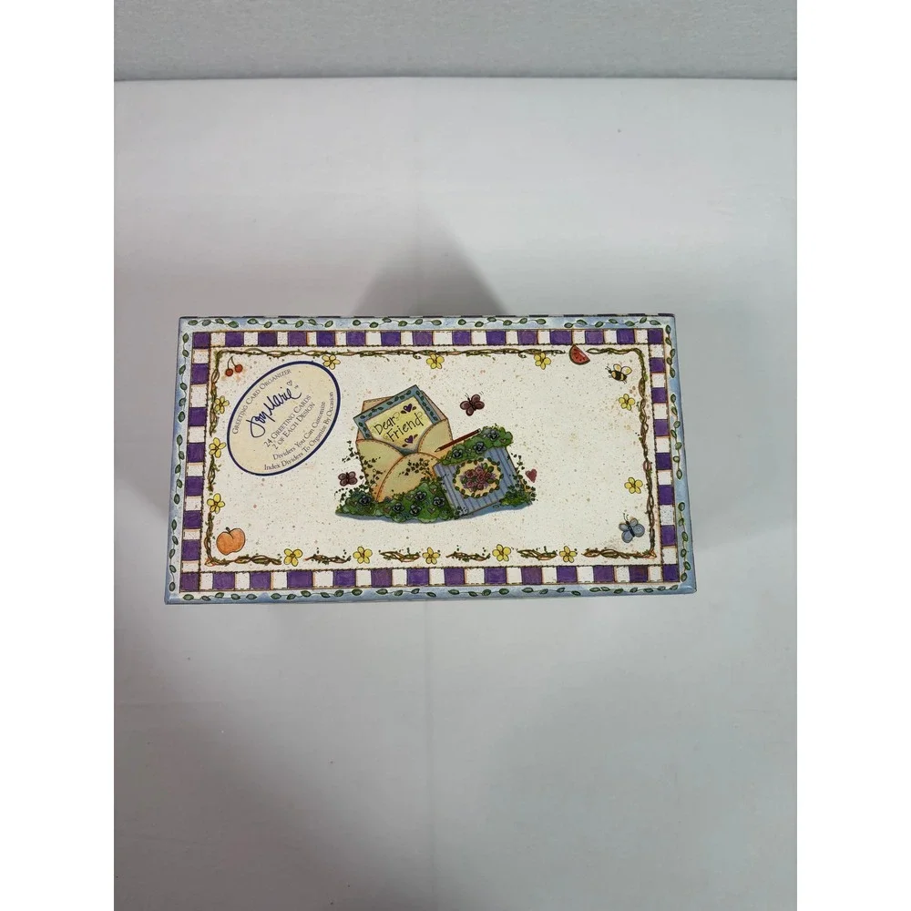Joy Marie Greeting‎ Card Organizer Box Purple Checkered Cottagecore Angel Floral